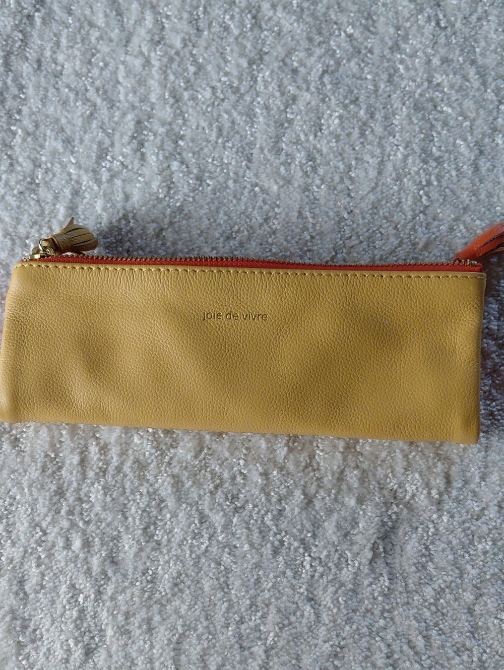 Joie de Vivre Mustard Coral Leather Double Zip Snap Closure Pouch